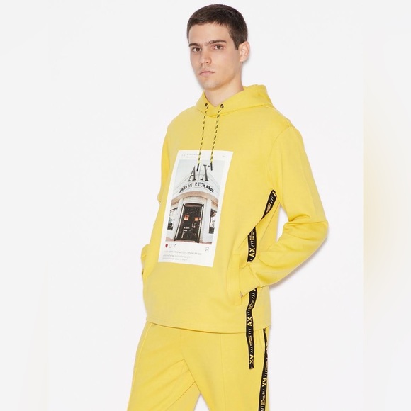 Armani Exchange Yellow Hooded Sweatshirt - Picture 1 of 9